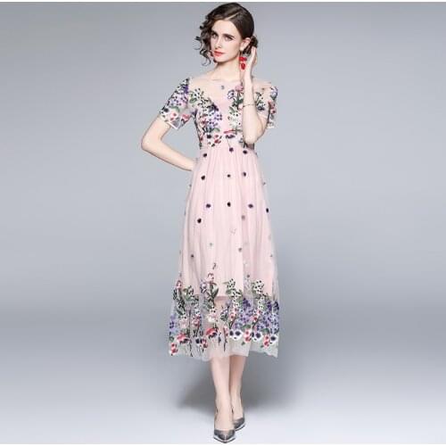 ZUOMAN Women Summer Luxury Embroidery Mesh Dress Festa High Quality Pink Wedding Party Robe Femme Vintage Designer Vestidos