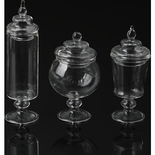 1/12 Dollhouse Mini Tiny Clear Glass Jar Bottle with Lid, Glass Bottles for DIY, Arts & Crafts, Projects, Dollhouse Decoration