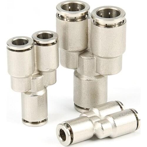 1pc pneumatic PY Series All copper nickel-plated quick plug joint trachea pneumatic joint tee high pressure corrosion resistance