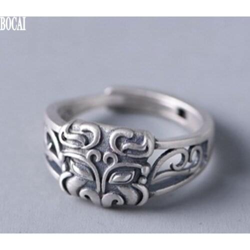 2020 new S925 pure silver Good luck jewelry vintage Thai silver ring womens fashion Chinese style adjustable ring