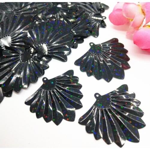 50g/lot 35mm Laser Black Fan Shape With 1 Side Hole Loose Sequins Sewing Wedding Craft Scrapbook DIY