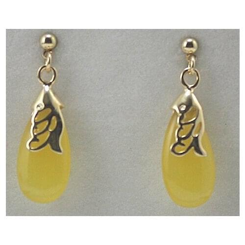 Free Shipping ER000121 Elegant Natural jade Drop Earring