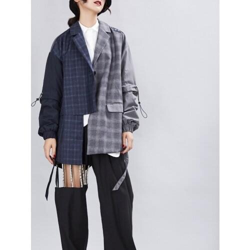 Womens suit 2020 new Korean autumn vintage Blazers Plaid Single Button Notched Ruched Full Streetwear luxury designer bags