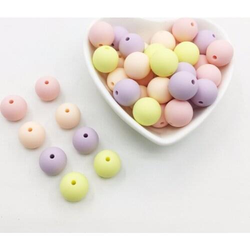 40Pcs Natural Silicone Beads Round 15MM Chew Nursing Beads Charm Necklace Pendant BPA Free Baby Teething Teether Toys