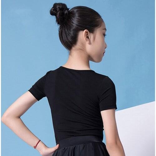 Kids Dance Costumes Summer Short Sleeve Girls Dance Tops Ballroom Training Wear Professional Competition Crew Neck Dancewear1038