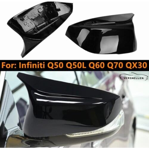 Glossy Black Ox Horn Mirror Covers for Infiniti Q50 2014-2017 Q60 Q70 QX30 Mirror Caps Replacement Rear View Side Door Shell