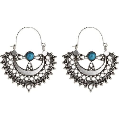 Gypsy Tribal Vintage Small Hoop Earrings For Women Girls Gold Silver Color Jhumka Earring Blue Stone Boho Ethnic Indian Jewelry