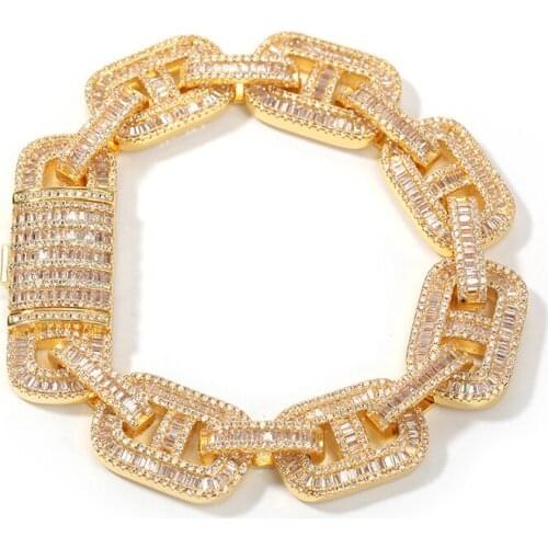 Hip Hop Bling Iced Out Cubic Zirconia Pig Nose Coffee Beans Link Chain Bracelets Bangle for Men Rapper Jewelry