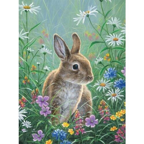 JMINE Div 5D Bunny Flower Rabbit Full Diamond Painting cross stitch kits art High Quality Animal 3D paint by diamonds