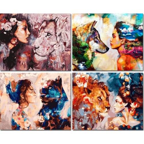 GATYZTORY 60x75cm Beauty And Animals DIY Painting By Numbers HandPainted Oil Painting Canvas Colouring Unique Gift Home Decor