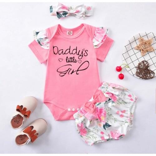 3-18m) Girls' Suit New Summer Short-Sleeved Fashion Printed Jumpsuit Top + Shorts + Headband Suit Hot Sell комплекты одежды 30