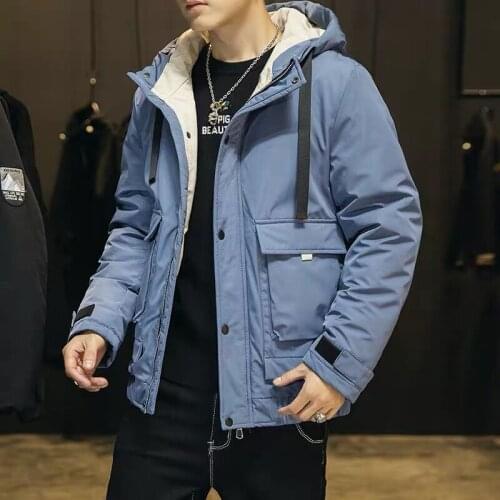 Winter New Korean Trend Hooded Cotton Jacket Thicken Simple Pure Color Casual All-match Plus Size Loose Men Jacket Free Shipping