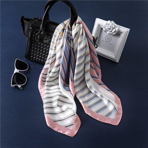 Yishine Small Square Scarf for Ladies Patchwork Stripes Prints Bag Hat Décor Scarf Multi-function Handkerchief Women 70*70cm