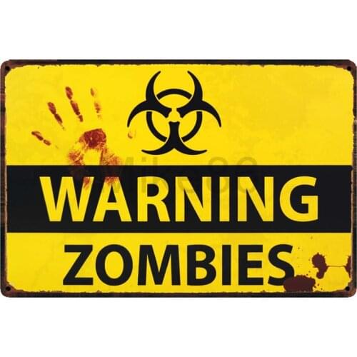 [ Mike86 ] WARNING ZOMBIES Tin Sign Home Bar Hotel Wall Painting Plaque Party Bar Public Decor SL-8840