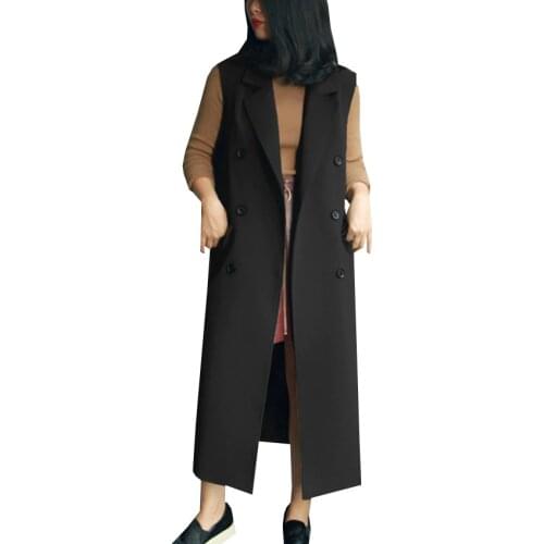 Fashion Sleeveless Blazer Vest Spring Autumn Women Long Black Vests Coat Slim Plus Size Waistcoat Jacket Female Outwear AB517