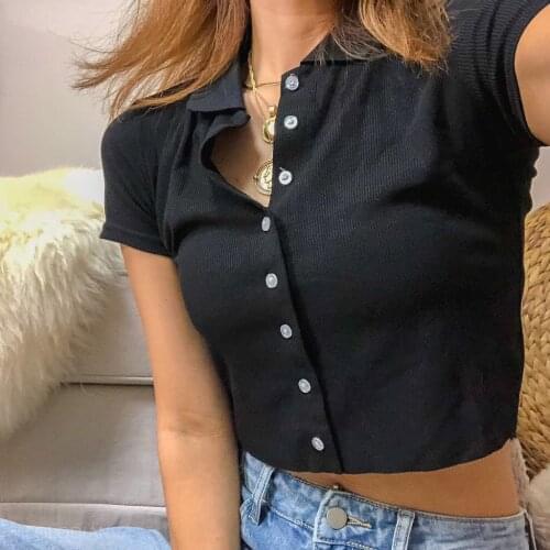 MRMT 2021 Brand New Womens T Shirt Short-style Single-breasted Turn-lapel T-shirt for Female Shirt Short-sleeved Tops Tshirt