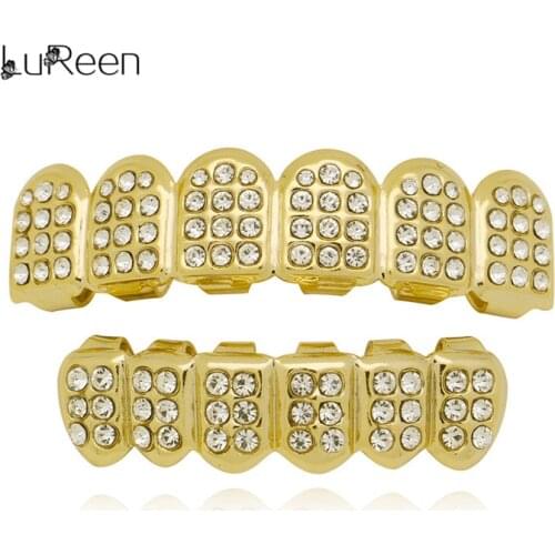 LuReen Punk Gold Silver Color Teeth Grills Set For Women Men Top Bottom Dental Grillz Tooth Caps Fashion Mouth Jewelry