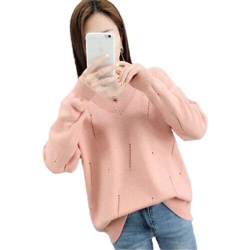 2019 New fashion autumn winter knit sweater women long sleeve V-neck pullovers students Loose casual tops bottoming sweater 2937