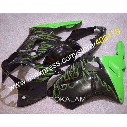 ZX-12R 2000 2001 ZX 12R Fairings For Kawasaki Ninja ZX12R Green Flame Black Bike Cheap Motorcycle Fairings (Injection Molding)
