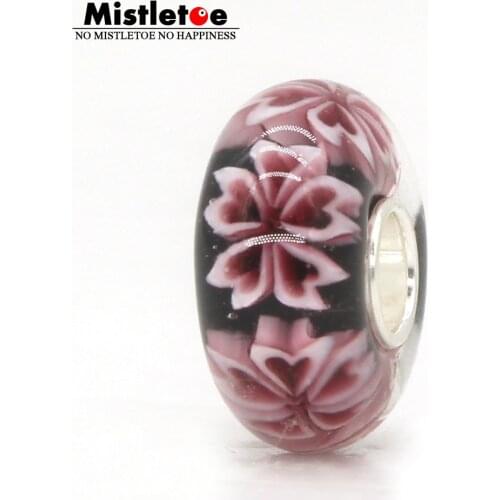 Mistletoe Jewelry 925 Sterling Silver 3D Heart Flowers Murano Glass Charm Bead Fit European Troll Bracelet