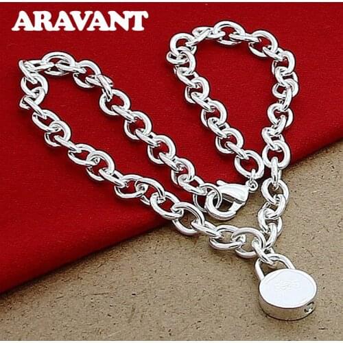 925 Silver Round Lock Pendants Necklaces For Women Men Fashion Silver Jewelry Accessories