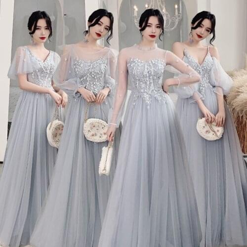Bridesmaids Dresses Illusion Off The Shoulder Embroidery V-Neck A-Line Floor-Length Lace Appliques Women Wedding Party Gown E233