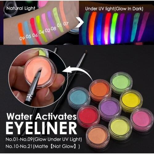 21 Colors Water Activated Eyeliner UV Light Neon Pastels Eyeliner Pastel-Black Light UV Reactive Eyeliner Glow in Dark Eye liner