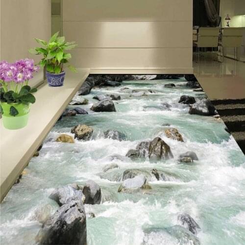 Custom Any Size Mountain And Flowing Water Living Room Bedroom Backdrop Bathroom Floor Mural Paintings PVC Wallpaper Waterproof