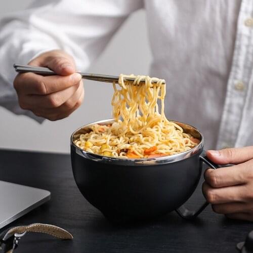 Portable Stainless Steel Bowl Bowl With Lid Fresh-Keeping Lunch Box Noodle Bowl Household Food Container Storage Tableware