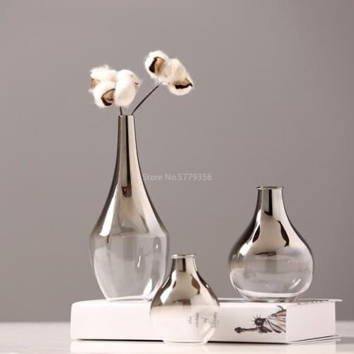 Nordic Flower Glass Vase Creative Silver Gradient Dried Insert Desktop Terrarium Jewelry Decoration Plant Holder