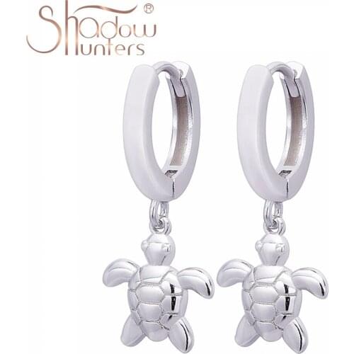 SHADOWHUNTERS Authentic 925 Sterling Silver Tortoise Dangle Huggies Drop Earrings Women Gift Silver Fashion Luxury Femme Jewelry