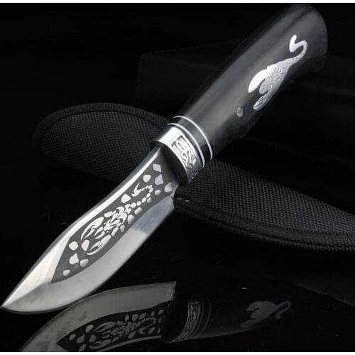 Outdoor knife scorpion wooden handle short knife wild hunting survival knife camping multifunctional knife