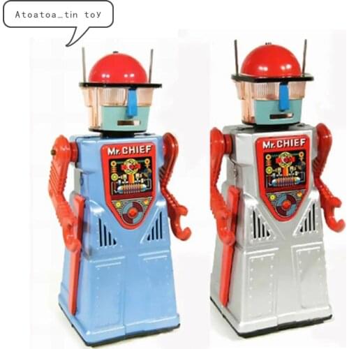Vintage Mr. Chief Robot Collection Tin toys Classic Clockwork Wind Up Electric robot Tin Toys For Adult Kids Collectible Gift