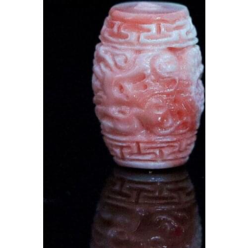 High quality pink artificial coral 13*19mm drum cylinder column carving drogon diy men lady accessories loose beads 5pcs B933