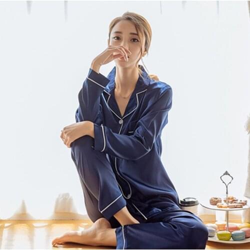 JULYS SONG 2 Pieces Pajamas Set Satin Faux Silk Autumn Women Sleepwear Long Sleeve Nightgown for Female Ladies Pyjamas Suit