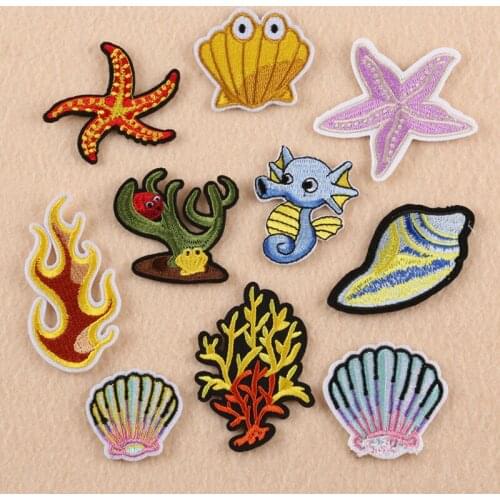 1 Set Patches Cartoon Ocean Animal Marine Embroidered Patch for Clothing DIY Clothes Stickers Iron on Patches Badges