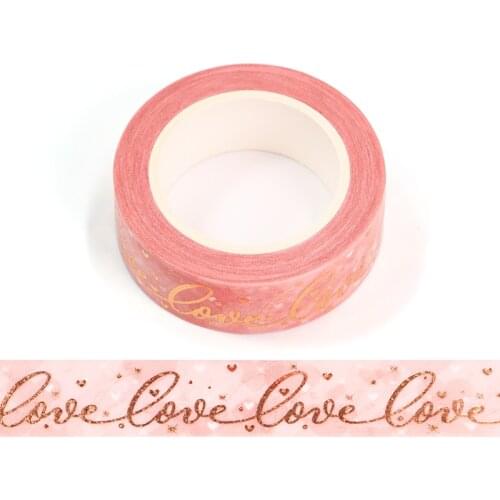 1PC 15MM*10M Foil Yellow Letters Love Pink Decorative Washi Tape DIY Scrapbooking Masking Tape School Office Supply