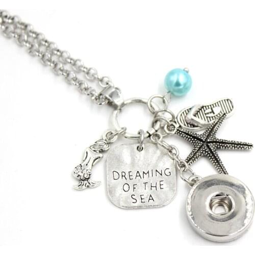 1PC New Arrival 18mm Snap Jewelry Mermaid Necklace Beach Jewelry Ocean Summer Necklace Flip Flop Starfish Charm Necklaces