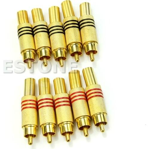 10PCS RCA Gold Plated Plug Audio Male Connector Metal Spring B85B