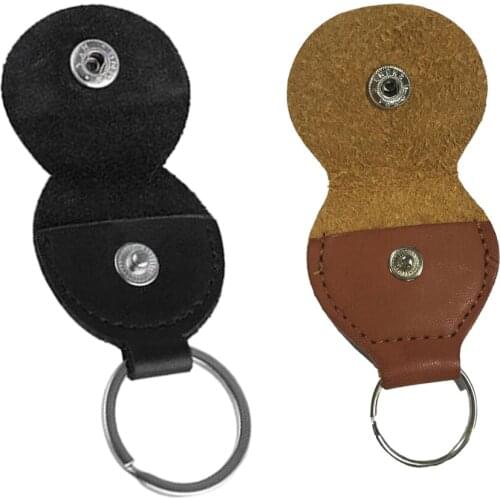 Durable 2 Pieces Leather Keychain Guitar Bass Picks Holders Containers Plectrums Organisers
