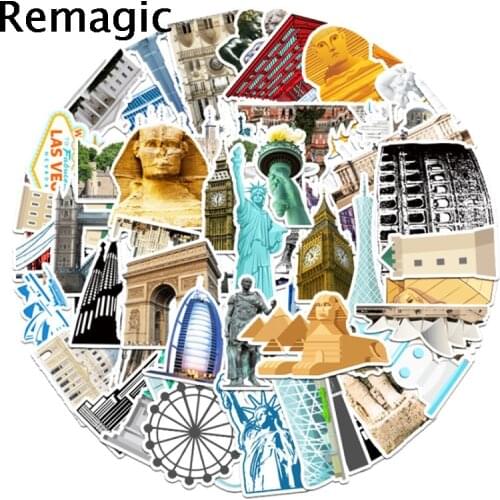 64pcs World landmarks Cartoon scrapbooking Stickers packs Waterproof Skateboard Suitcase Guitar Graffiti decals pasters Kid Toy
