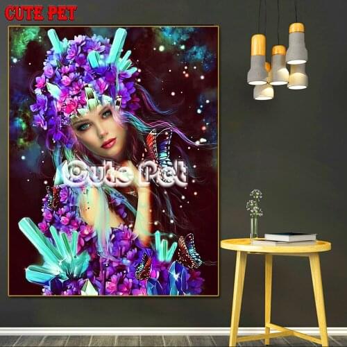 Diamond painting mosaic Fantasy beautiful flower woman butterfly full square Drill Full Display embroidery cross stitch Sale Art