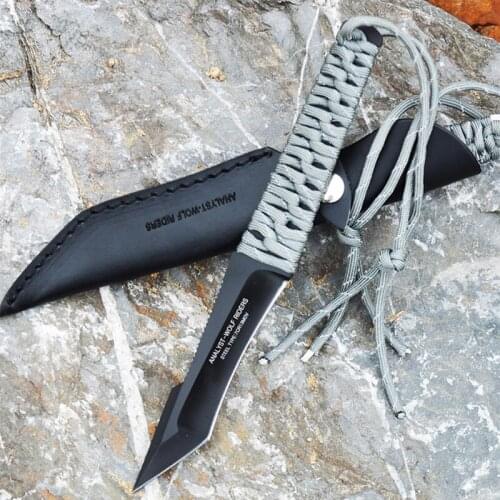 Free shipping Outdoor self defense sharp straight knife outdoor camping umbrella rope handle diving kitchen daily fruit knife