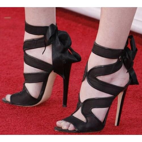 Sexy Ladies Strappy Back Ribbon Lace Up Sandals Summer Cutouts Ladies Open Toe Thin High Heels Woman Gladiator Party Shoes