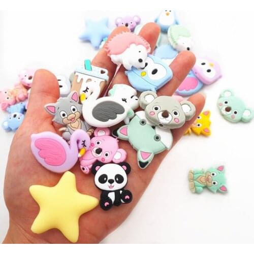 Chenkai 10pcs Silicone Beads Unicorn Star Turtle Koala Dinosaur DIY Baby Teether Sensory Jewelry Cartoon Beads