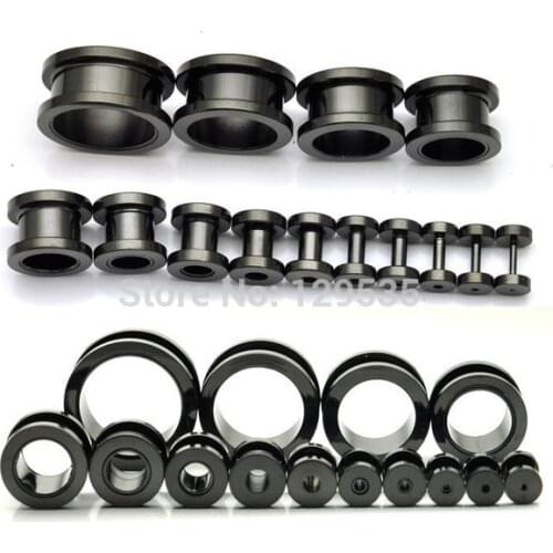Black White Pulley 2 colors titanium steel Punk Men Screw Back pierced earrings Hollow ear expander