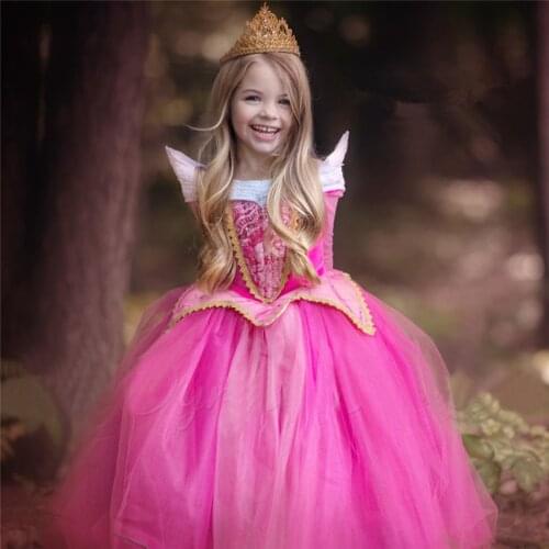 Children Princess Costume Girl Party Sleeping Beauty Dress Up Kids Pink and Blue Aurora Disguise Birthday Gifts Frocks Clothes
