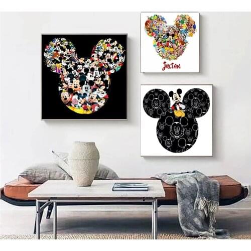 Disney Anime Mickey Canvas Prints Cartoon Mickey Mouse Posters and Prints Abstract Modern Wall Art Picture for Living Room Decor