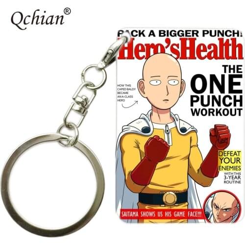 Drop shipping Anime One Punch Man Print wooden Keychain Saitama tatsumaki Print Key Chains Ring Holder for Men boys Gift
