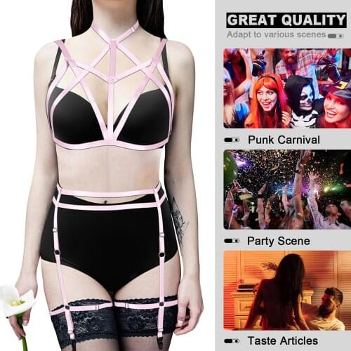 Exotic Costumes Hollow Cage Bra Harness Womens Underwear Full Body Sexy Lingerie Set Elastic Bandage Dress Dance Clothing Rave